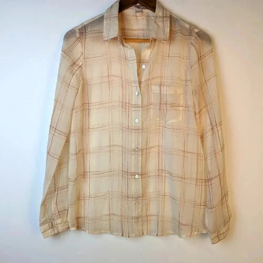 Forever 21 Sheer Plaid Button Front Shirt - Small